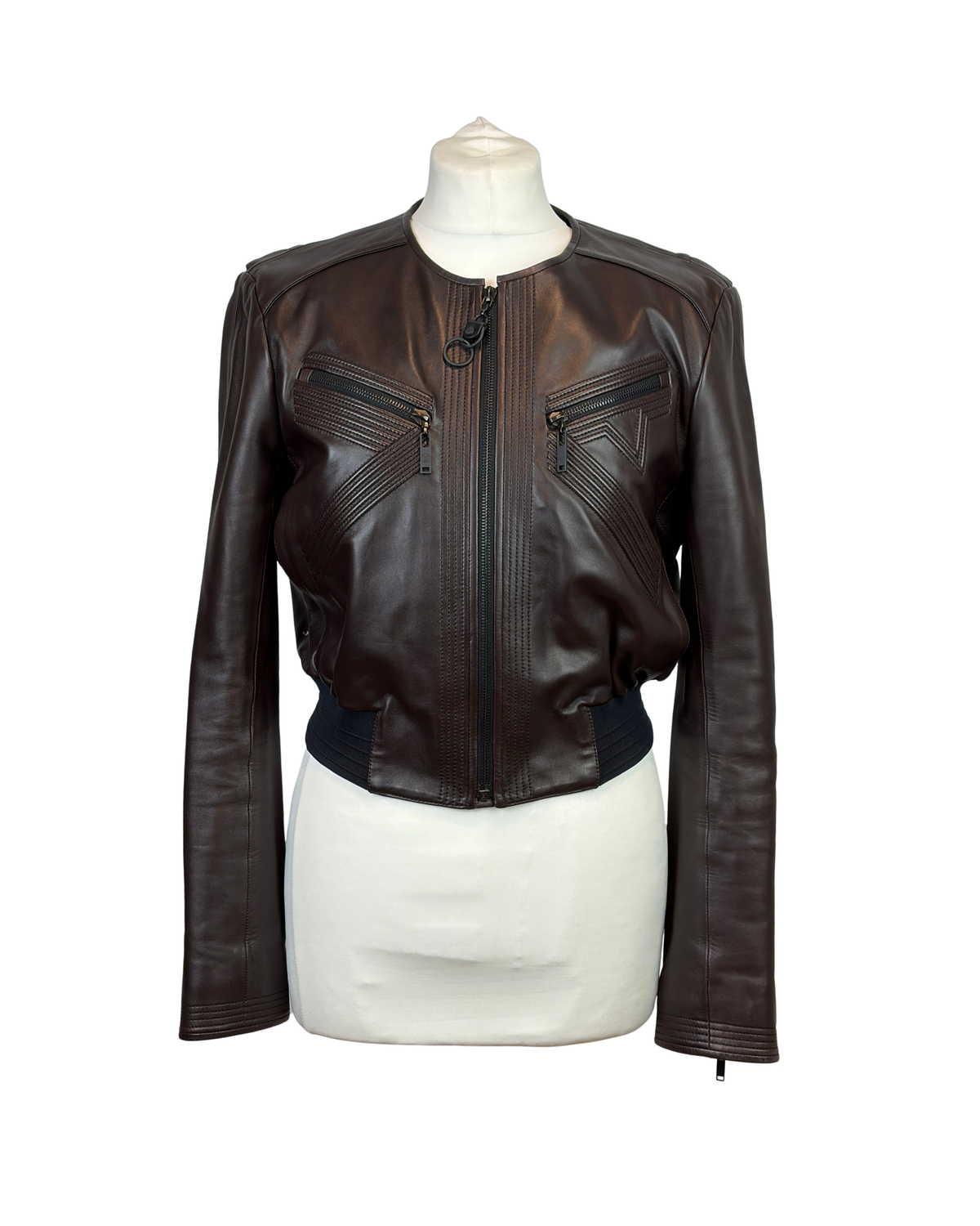 Louis Vuitton Brown Lambskin Leather Bomber Jacket - 40 IT