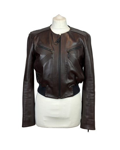 Louis Vuitton Brown Lambskin Leather Bomber Jacket - 40 IT
