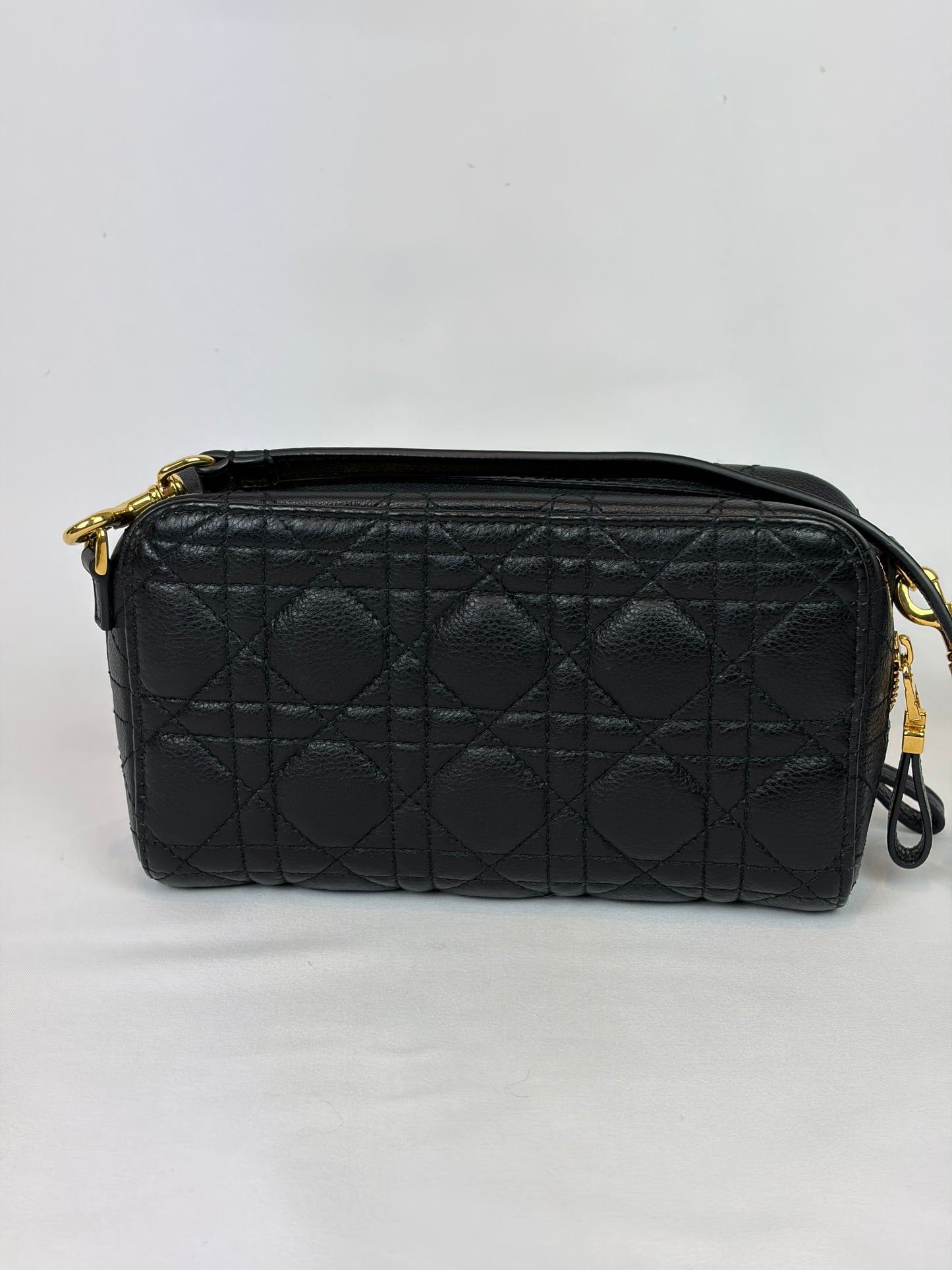Christian Dior Black Cannage Leather Caro Double Pouch Crossbody Bag