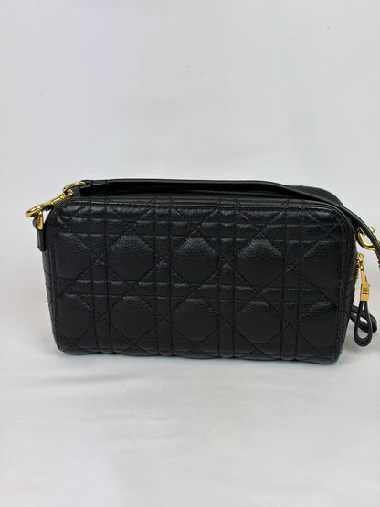 Christian Dior Black Cannage Leather Caro Double Pouch Crossbody Bag