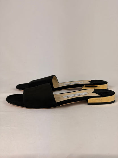 Jimmy Choo Joni Flat Slides Black Suede - 4.5 UK