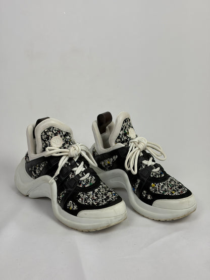 Louis Vuitton LV Archlight sneakers black and
white tweed-like fabric overlay