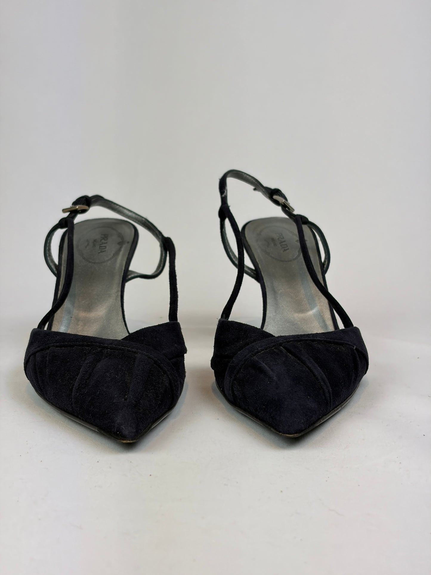 Prada Black Suede Strappy Slingback Heels - 5 UK