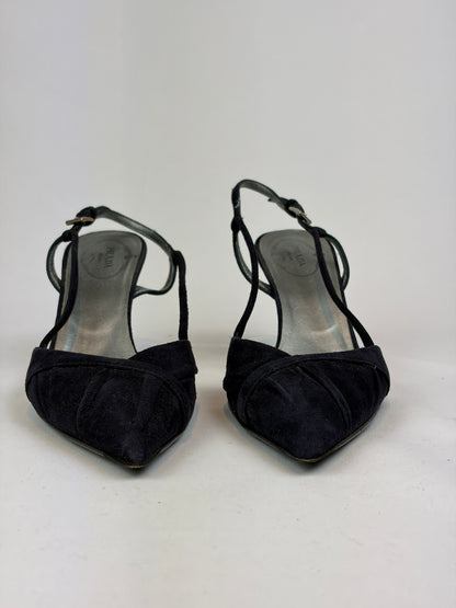 Prada Black Suede Strappy Slingback Heels - 5 UK