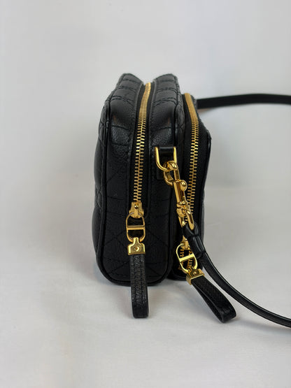 Christian Dior Black Cannage Leather Caro Double Pouch Crossbody Bag