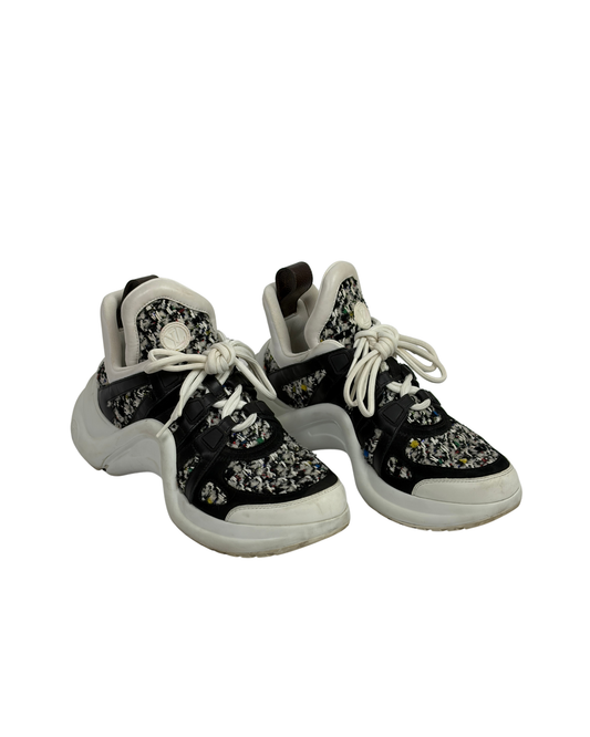 Louis Vuitton LV Archlight sneakers black and
white tweed-like fabric overlay