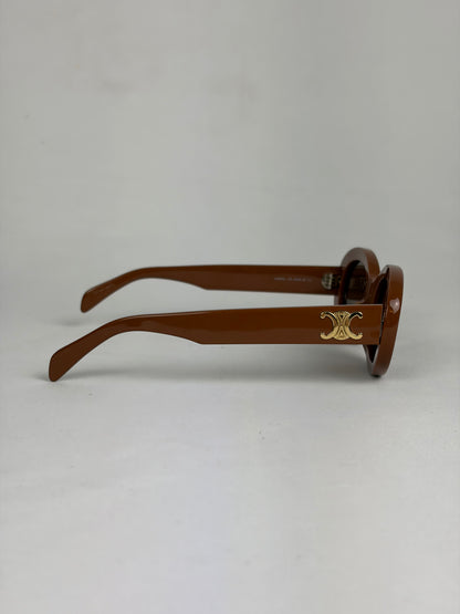 CELINE Triomphe CL40194U Oval Acetate Sunglasses - Brown