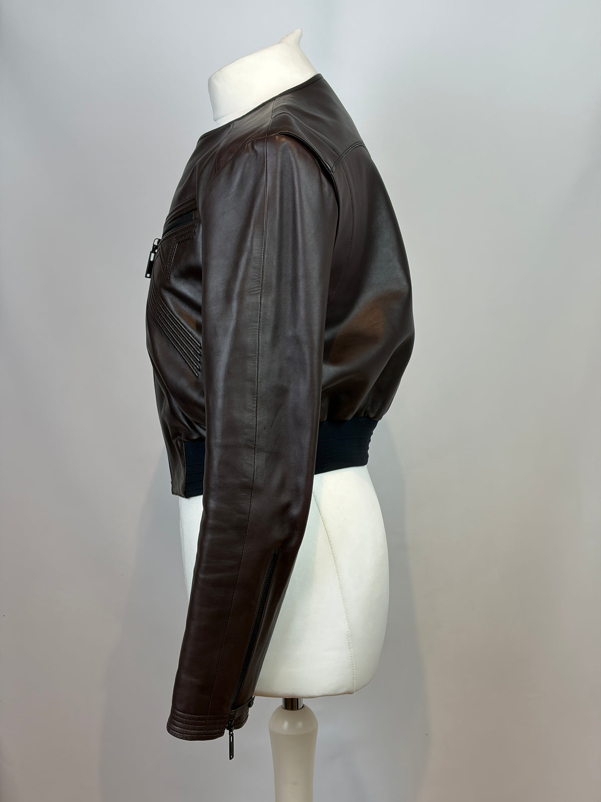 Louis Vuitton Brown Lambskin Leather Bomber Jacket - 40 IT