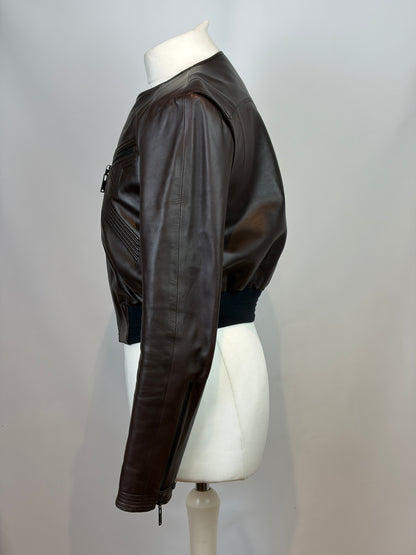 Louis Vuitton Brown Lambskin Leather Bomber Jacket - 40 IT