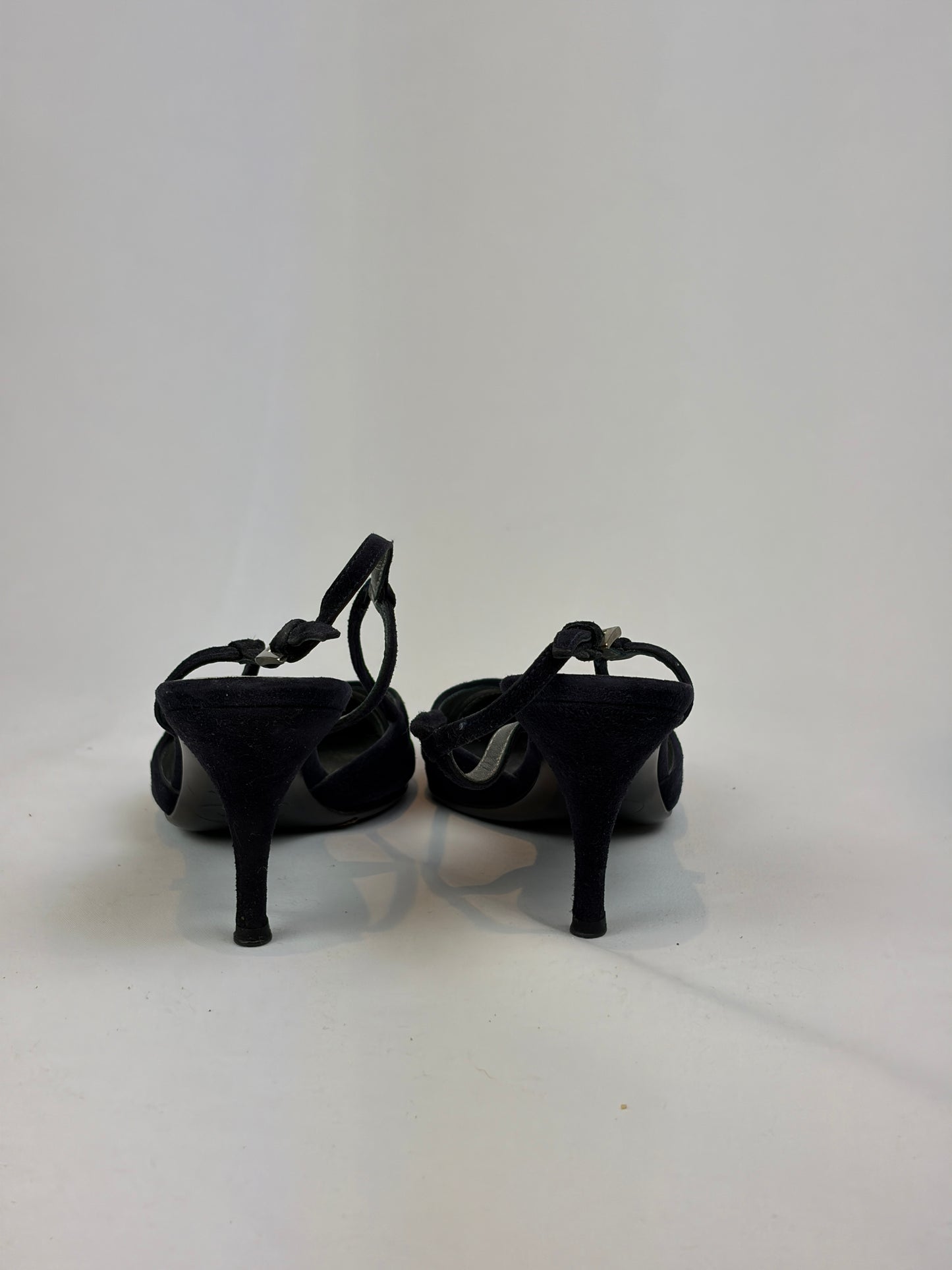 Prada Black Suede Strappy Slingback Heels - 5 UK