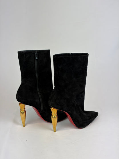 Christian Louboutin Black Suede Pointed-Toe Ankle Boots - 5.5 UK