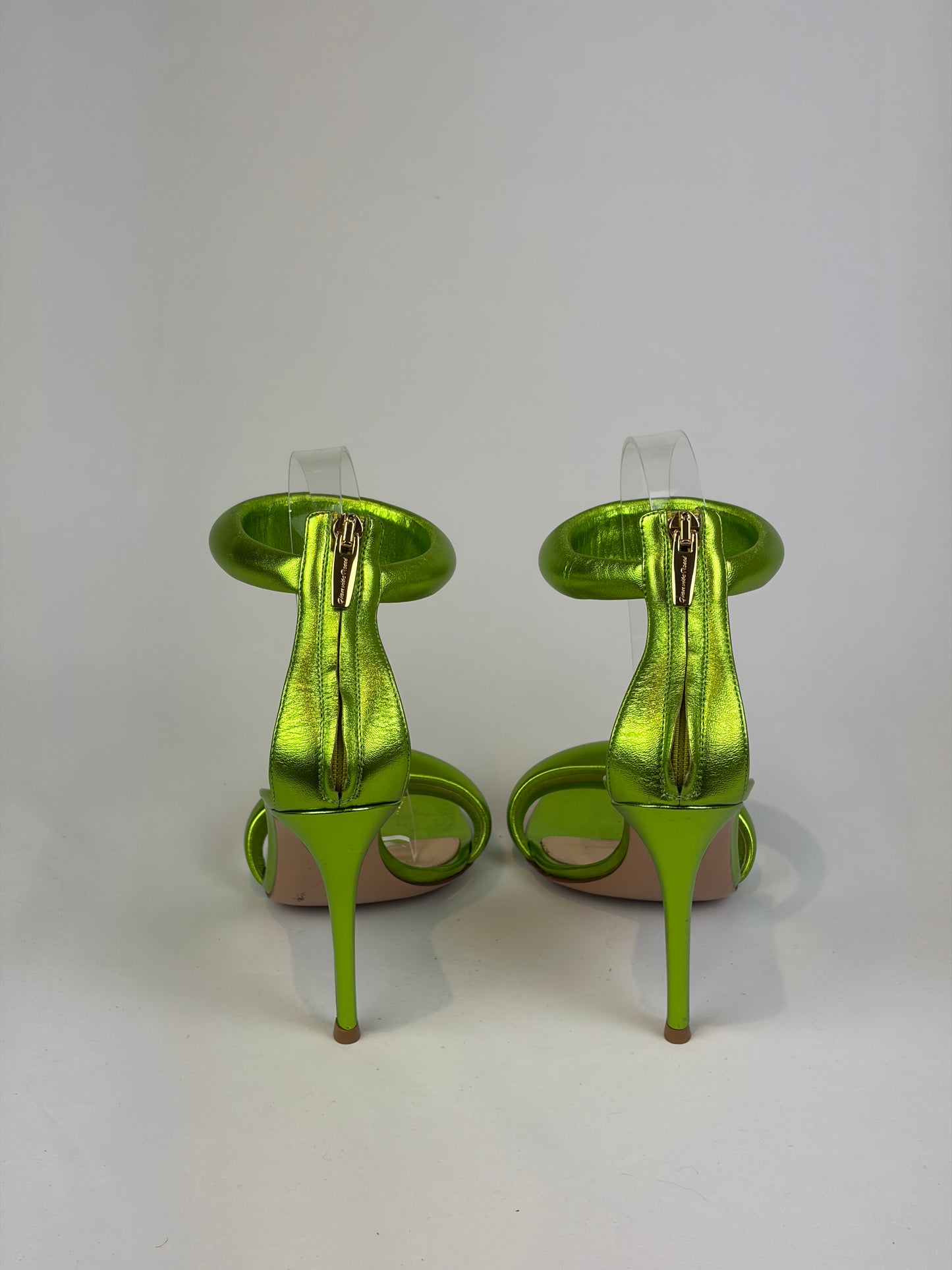 Gianvito Rossi Lime Green Metallic Leather Heeled Sandals - 4.5 UK