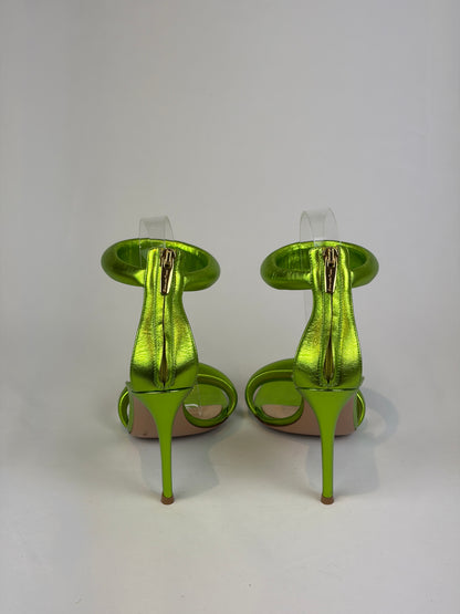Gianvito Rossi Lime Green Metallic Leather Heeled Sandals - 4.5 UK