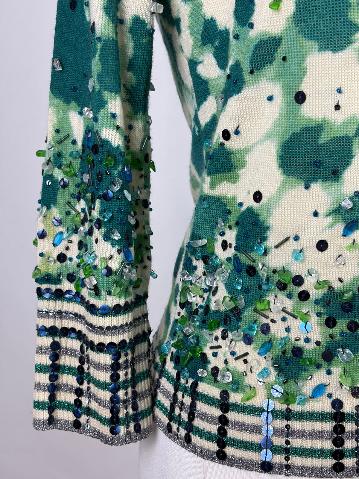 Diane von Furstenberg Floral Embellished Green Cardigan - L