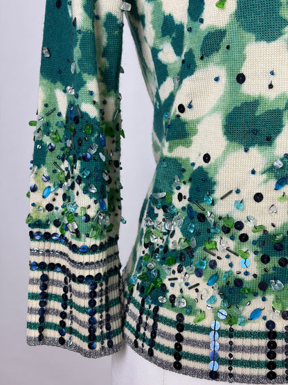 Diane von Furstenberg Floral Embellished Green Cardigan - L