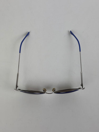 Fendi Eyeshine Round Metal Sunglasses with Blue Cat-Eye Frame Detail