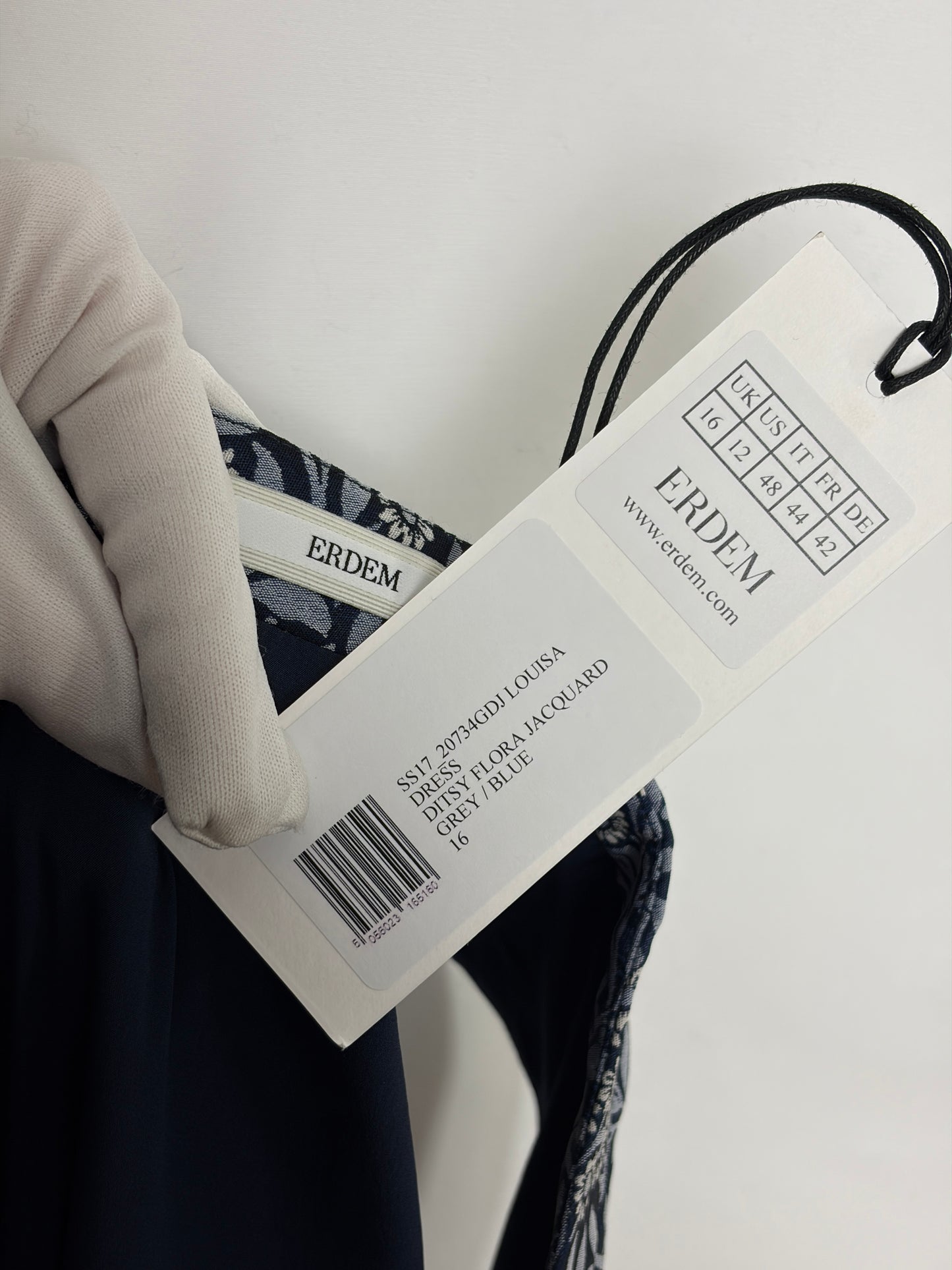 ERDEM Navy Floral Jacquard Midi Dress - 12 UK