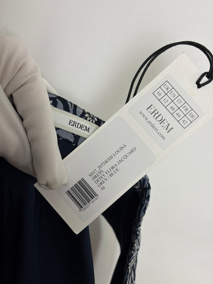 ERDEM Navy Floral Jacquard Midi Dress - 12 UK