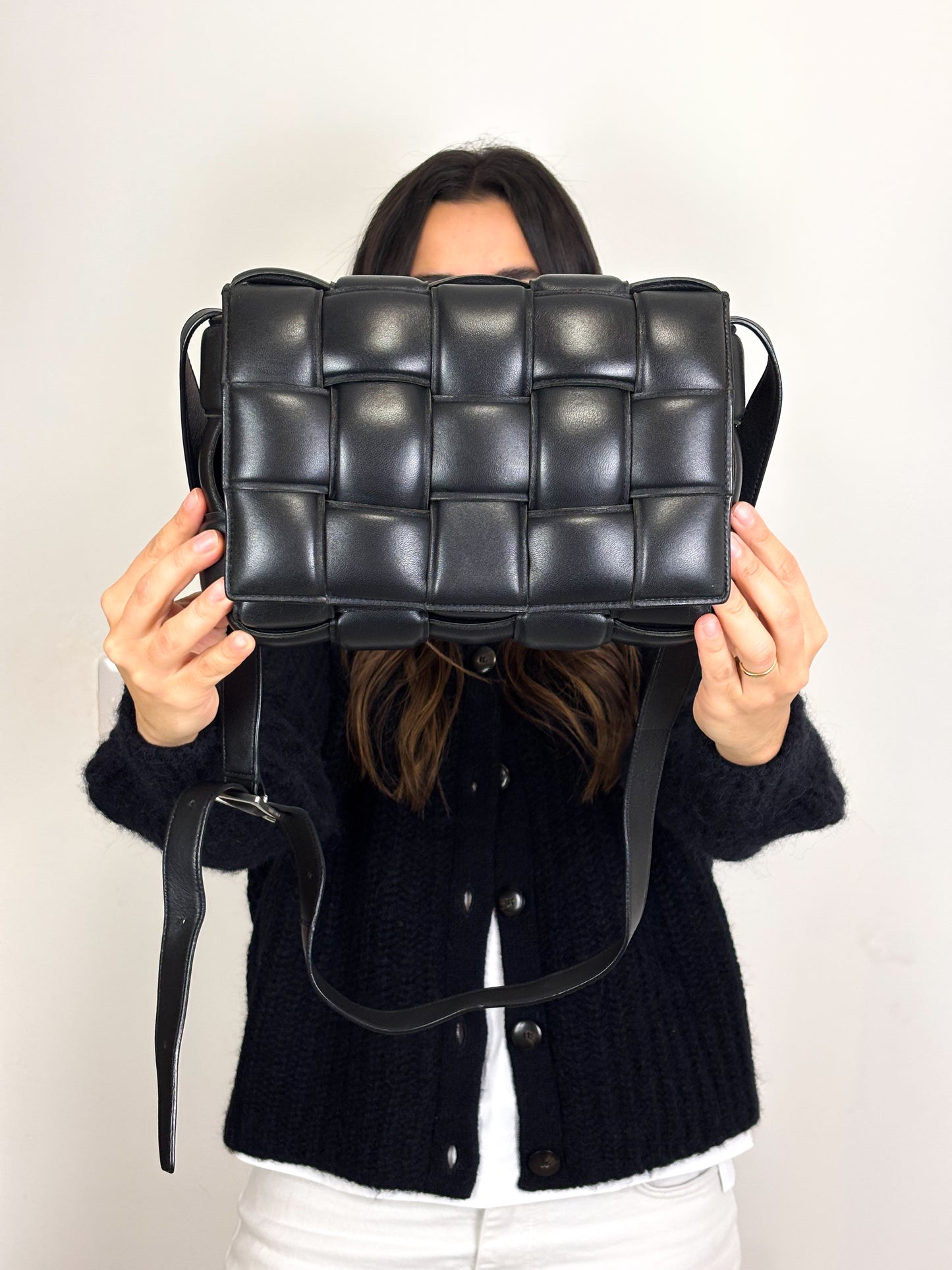 Bottega Veneta Padded Cassette Bag Intrecciato Lambskin Leather Black