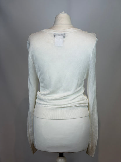 Chanel 19P White Viscose Mesh Sequin CC Jumper - 12 UK