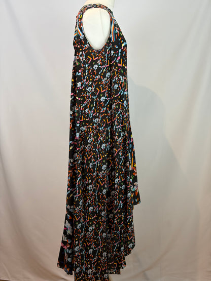 Peter Pilotto Black Silk Abstract Print Midi Dress - UK 14