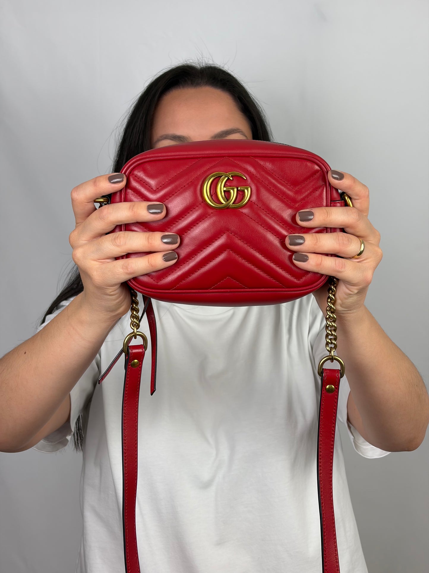 Gucci GG Marmont Small Matelassé Leather Camera Bag - Red