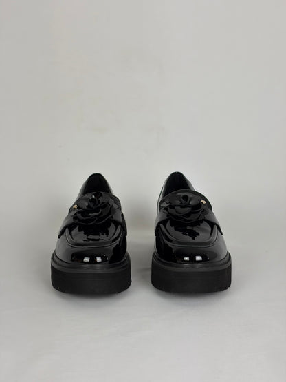 Kate Spade New York Black Patent Flower Loafers - 5 UK