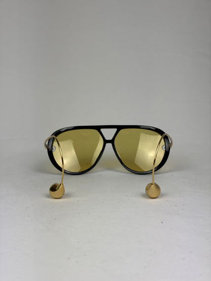 Bottega Veneta Aviator Sunglasses in Black and Gold with Yellow Lenses