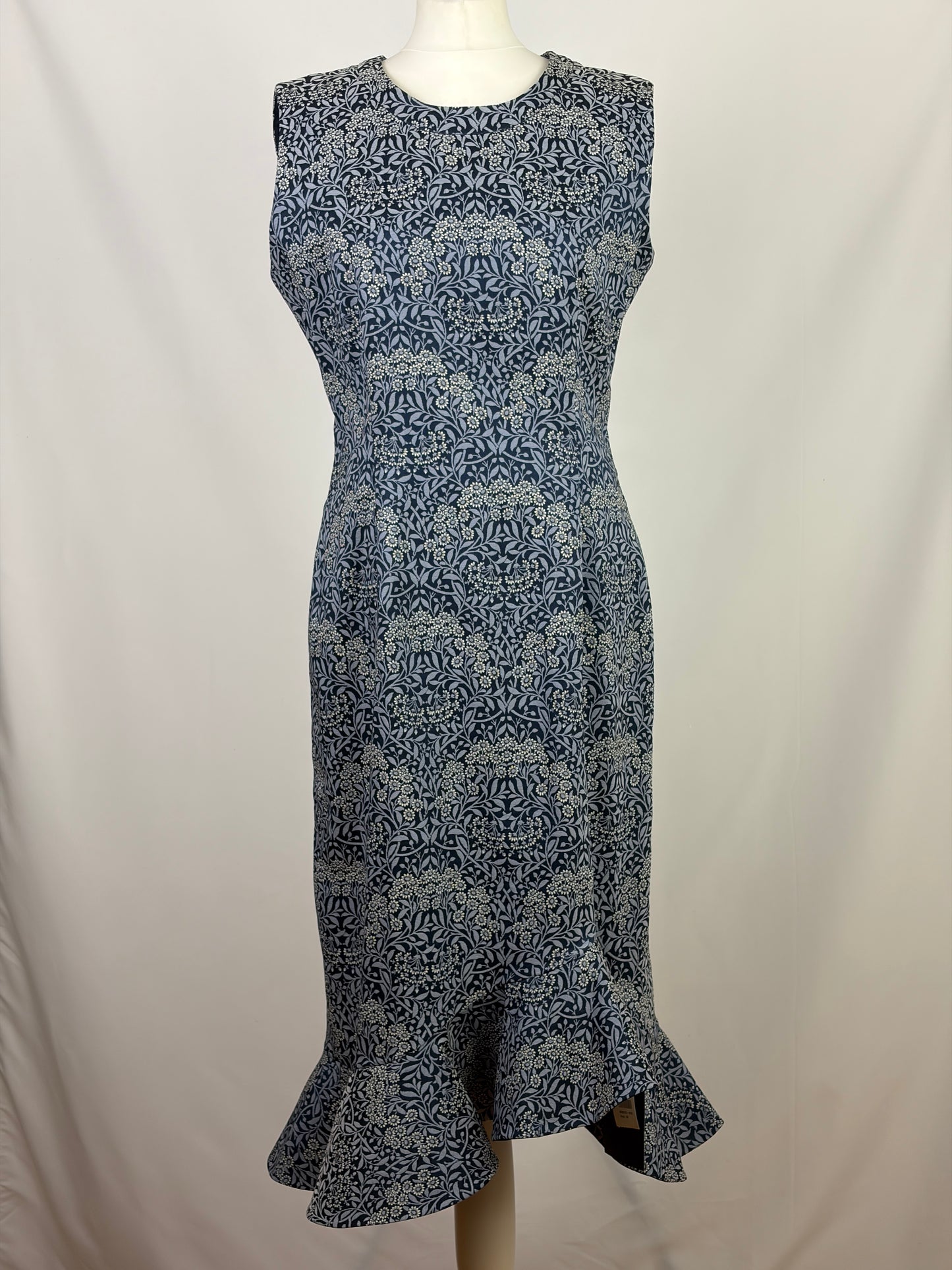 ERDEM Navy Floral Jacquard Midi Dress - 12 UK