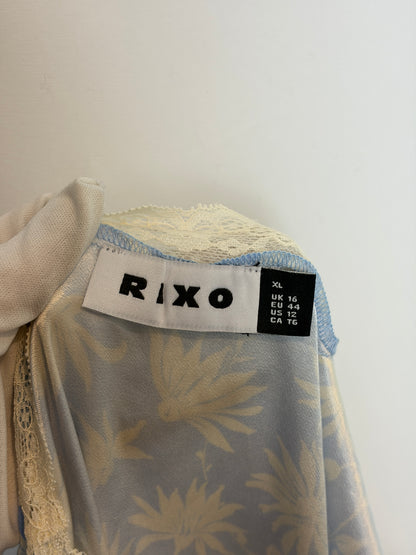 RIXO Blue Daisy Print Lace Trim Maxi Dress — XL / UK 16