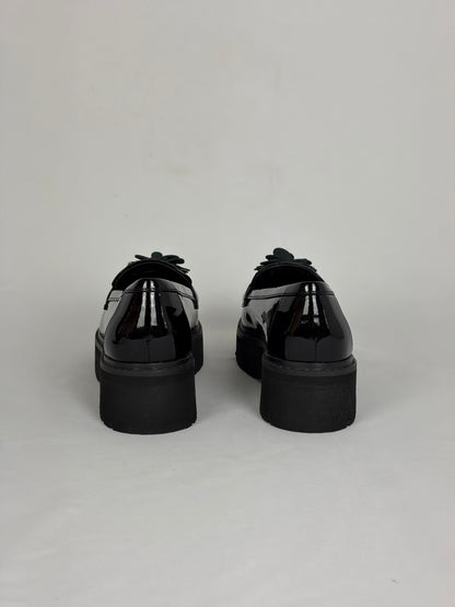 Kate Spade New York Black Patent Flower Loafers - 5 UK
