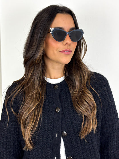 Fendi Iridia Crystal-Embellished Cat-Eye Acetate Sunglasses in Navy Blue
