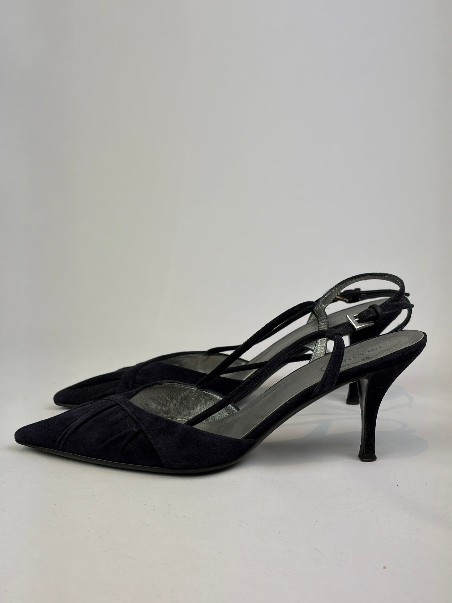 Prada Black Suede Strappy Slingback Heels - 5 UK