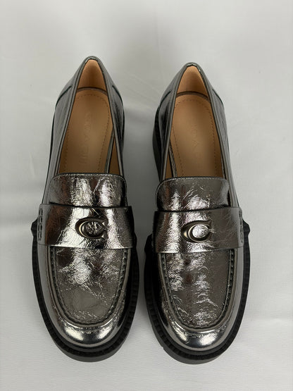 Coach Metallic Silver Leather C Hardware Loafers - 4.5 UK