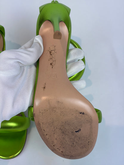 Gianvito Rossi Lime Green Metallic Leather Heeled Sandals - 4.5 UK