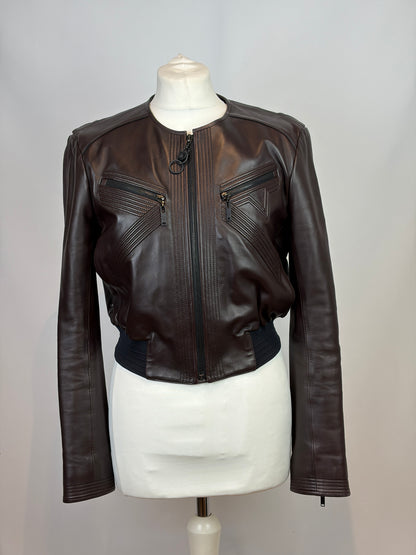 Louis Vuitton Brown Lambskin Leather Bomber Jacket - 40 IT
