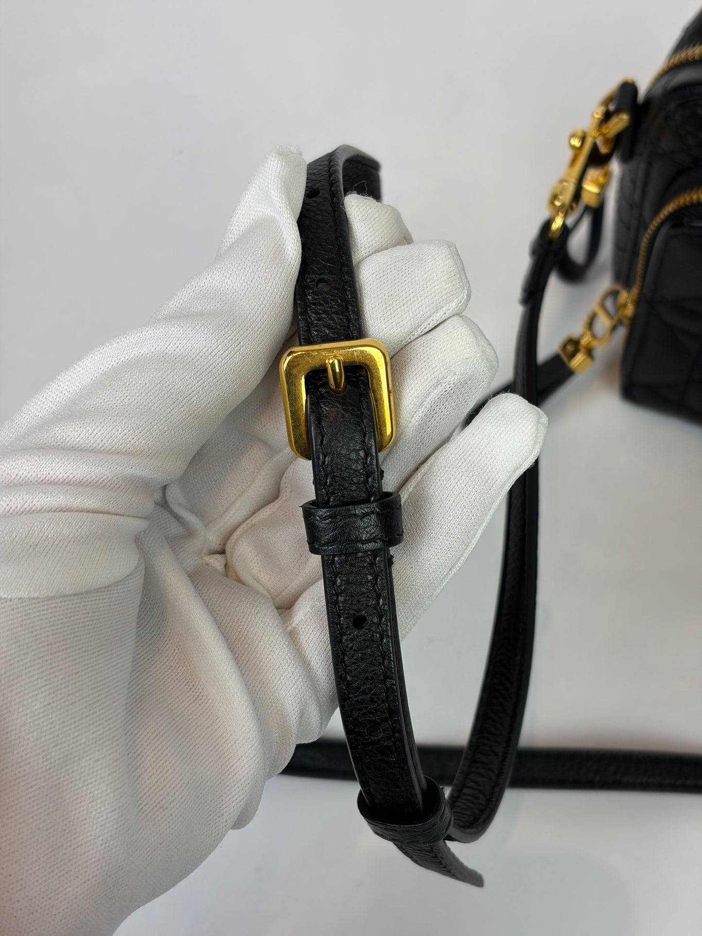 Christian Dior Black Cannage Leather Caro Double Pouch Crossbody Bag