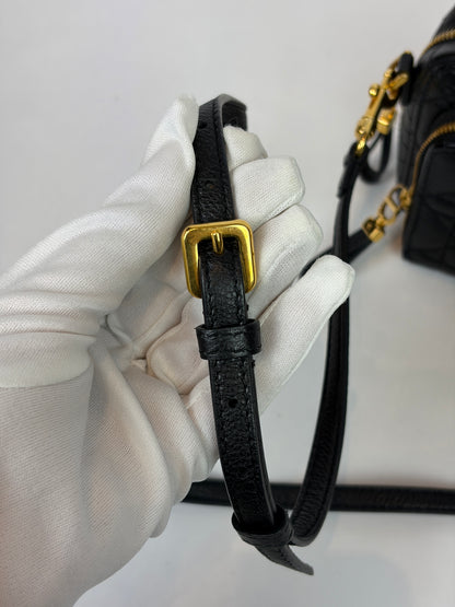 Christian Dior Black Cannage Leather Caro Double Pouch Crossbody Bag