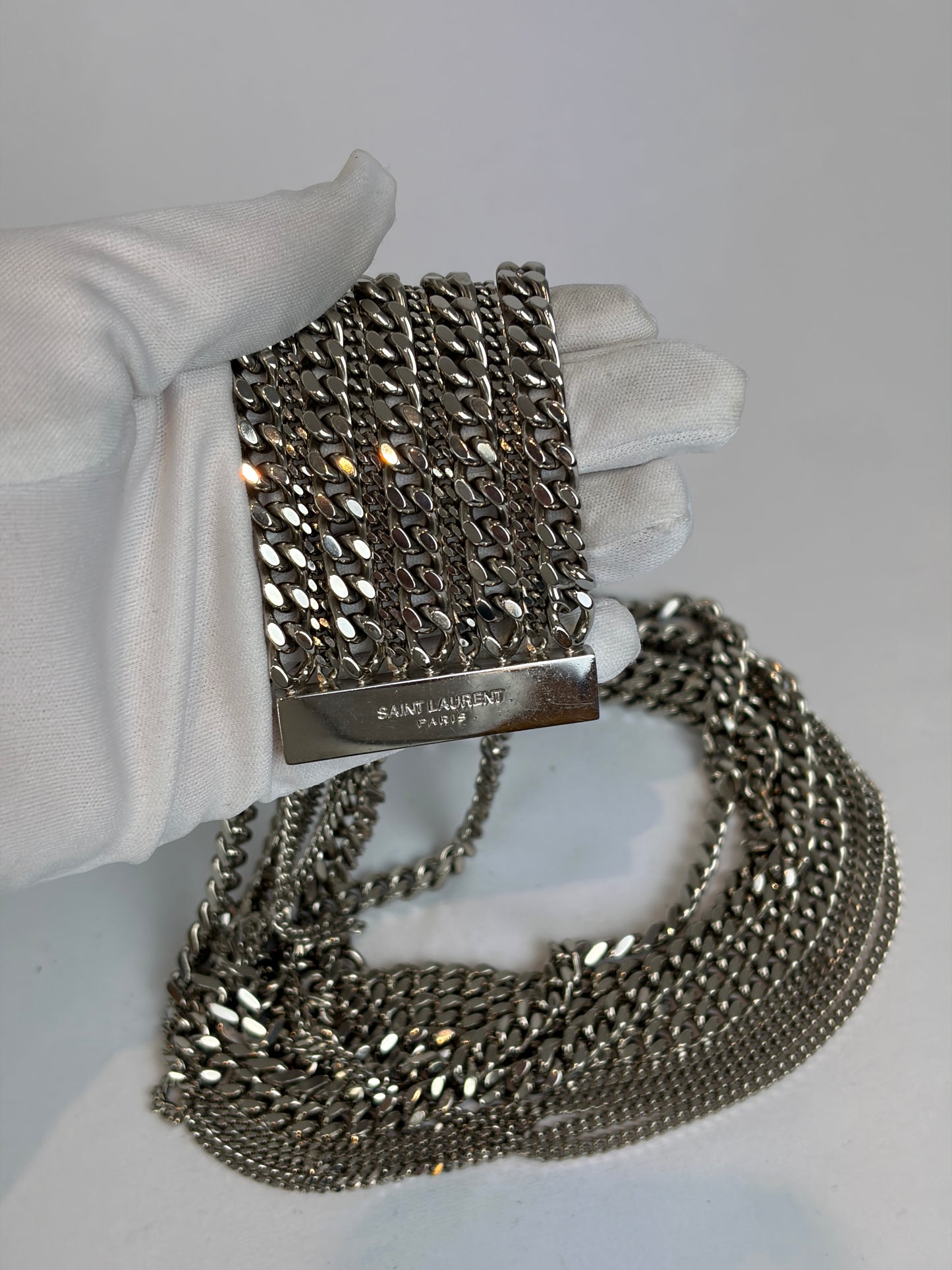 Saint Laurent Silver-Tone Multi-Chain Tassel Belt