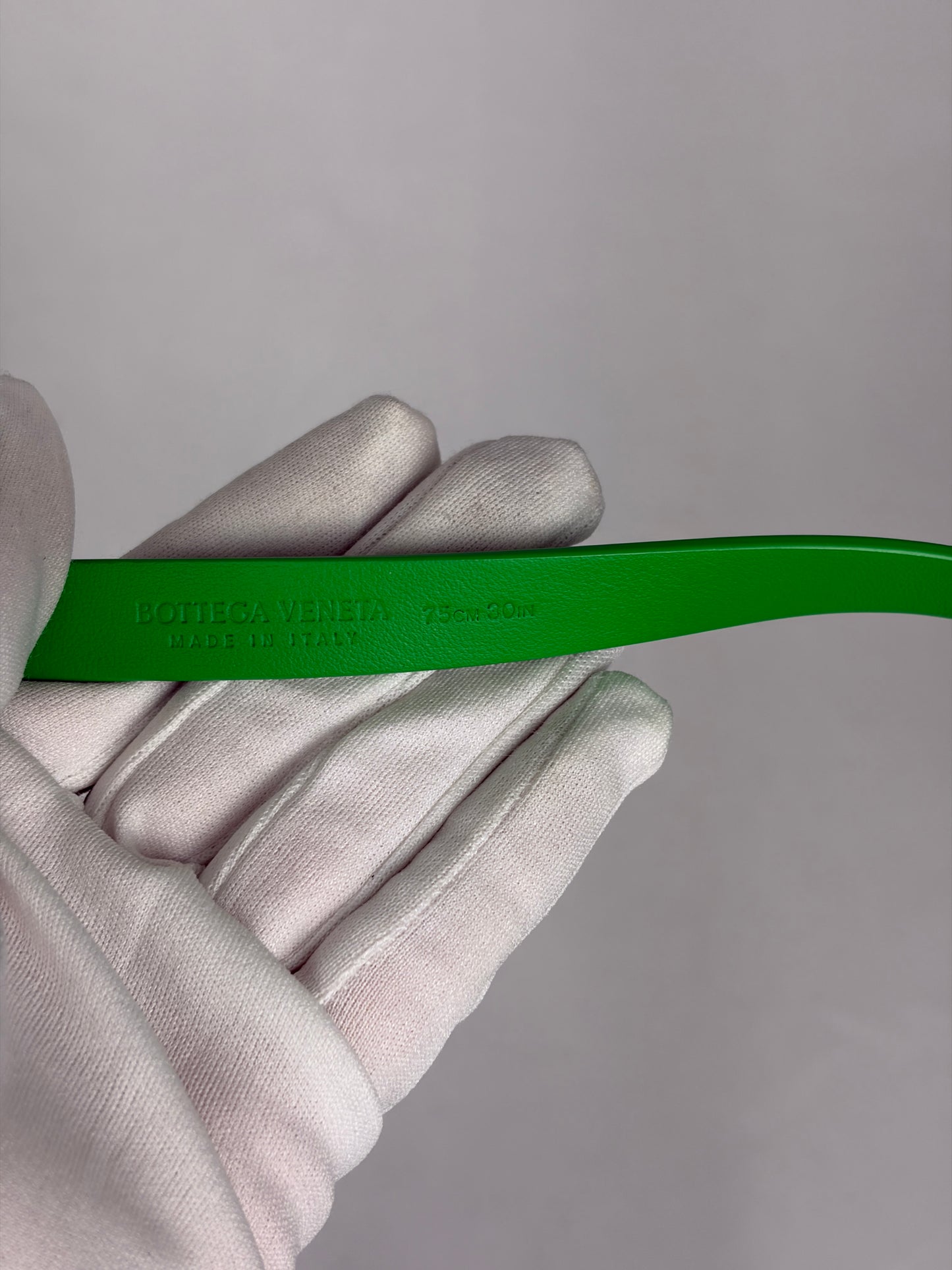 Bottega Veneta Emerald Green Leather Belt with Gold Triangle Buckle