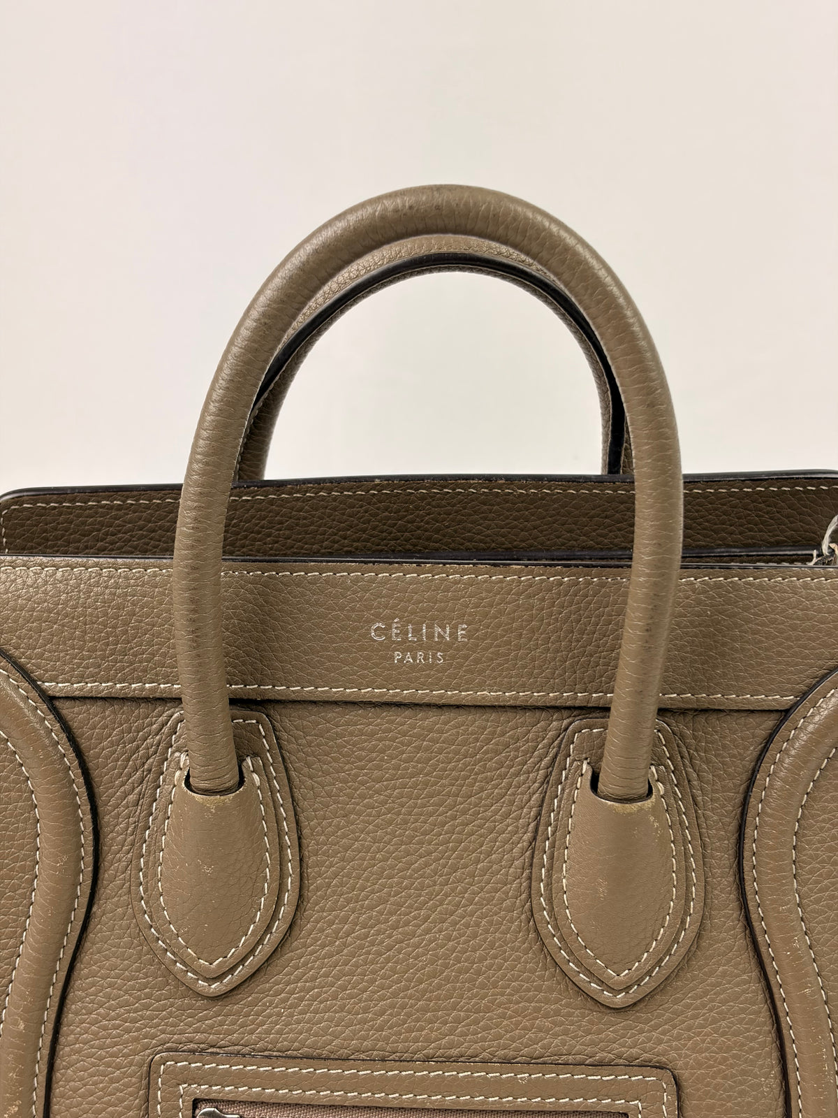 Celine Nano Luggage Tote Taupe Grained Calfskin with Strap