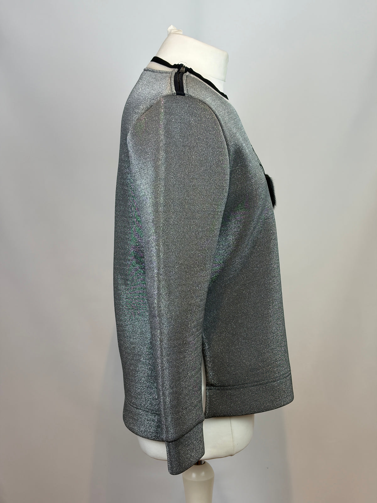 Fendi Karlito Embellished Silver Lurex Jumper - M