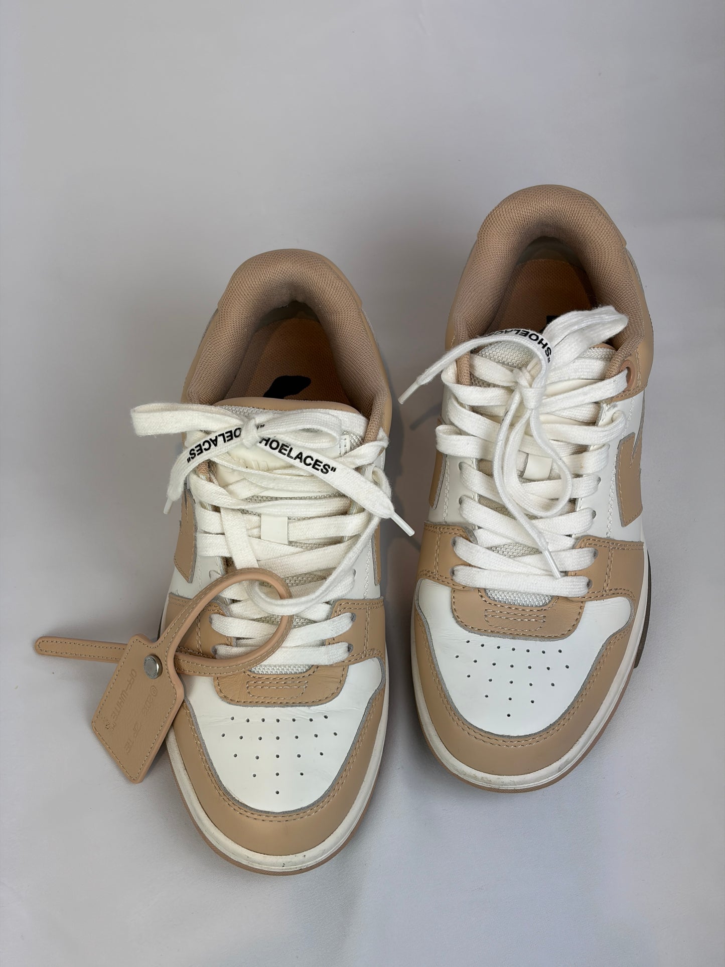 Off-White Out of Office Beige and White Leather Sneakers - 4 UK