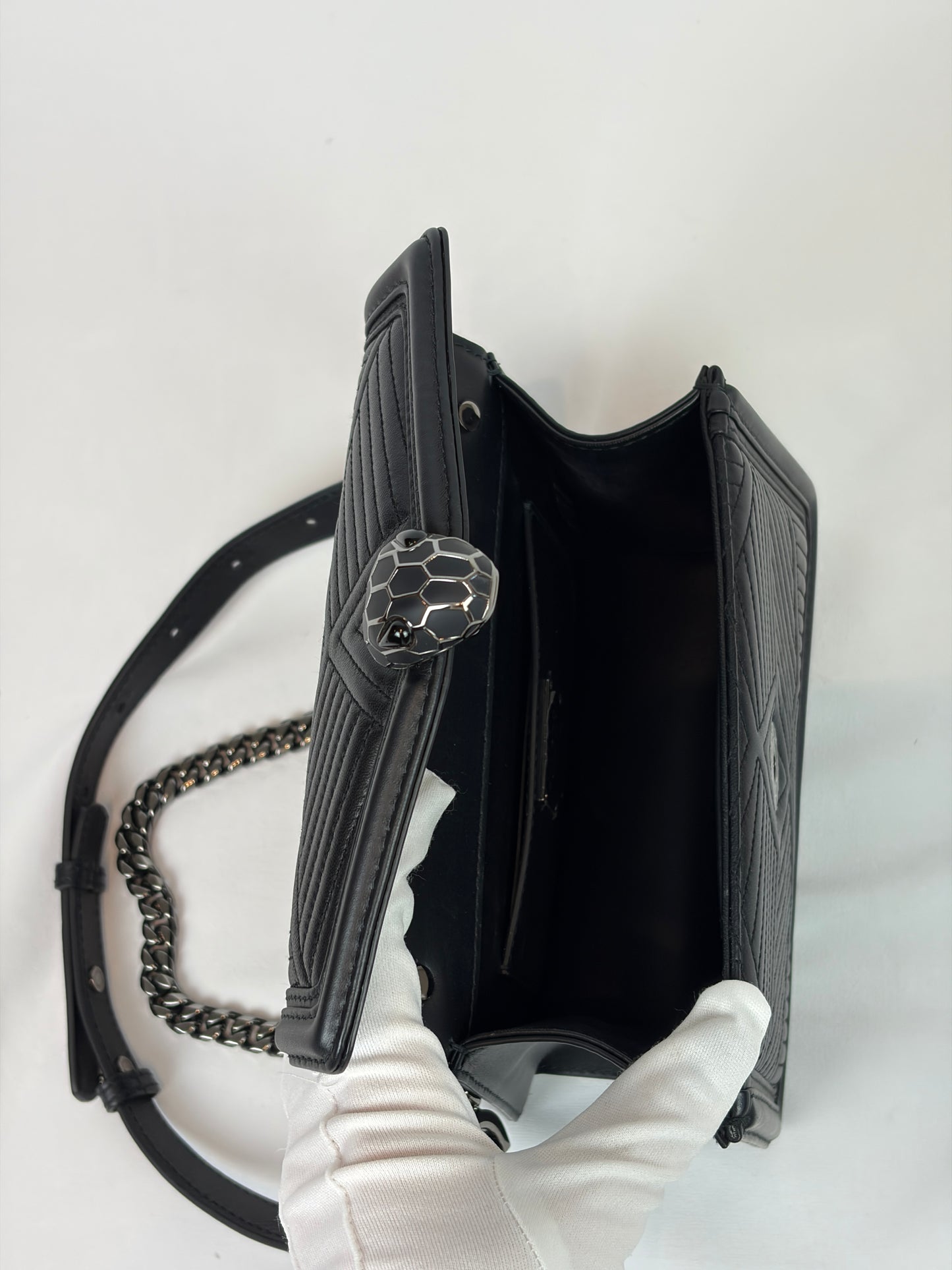 Bvlgari Serpenti Forever Diamond Blast Quilted Leather Shoulder Bag - black