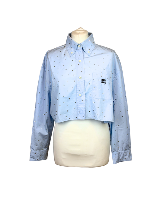 Miu Miu Light Blue Crystal Embellished Shirt - M