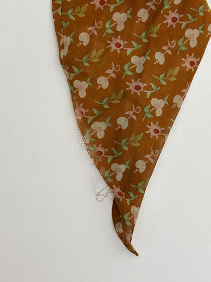Christian Dior Vintage Floral Print 100% Silk Scarf in Ochre Brown & Sage Green