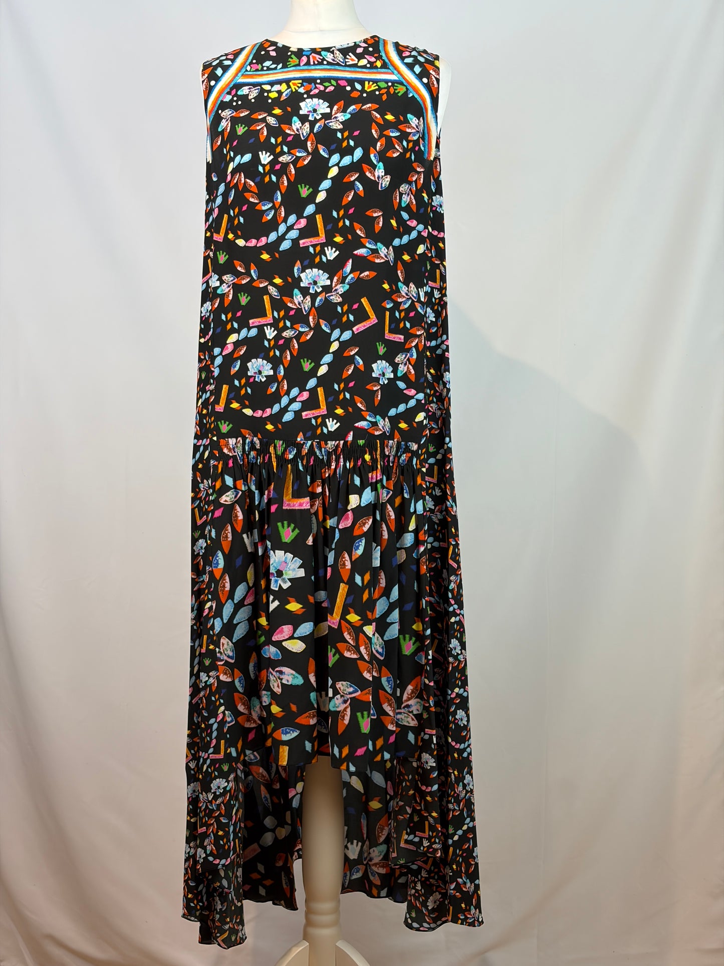 Peter Pilotto Black Silk Abstract Print Midi Dress - UK 14