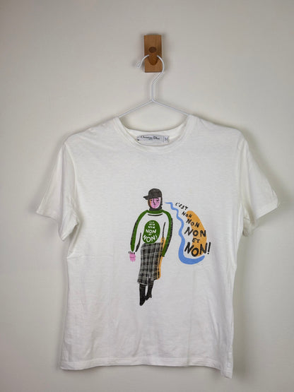 Christian Dior "C'est Non" Illustration Graphic T-Shirt Cotton Linen White - S