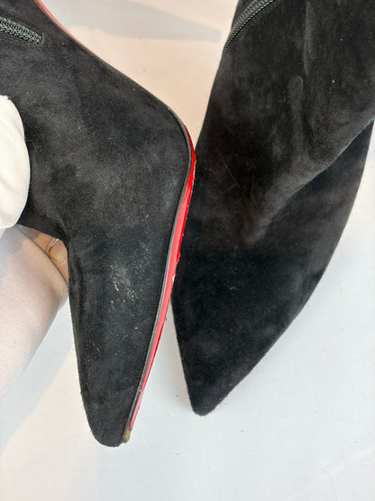 Christian Louboutin Black Suede Pointed-Toe Ankle Boots - 5.5 UK