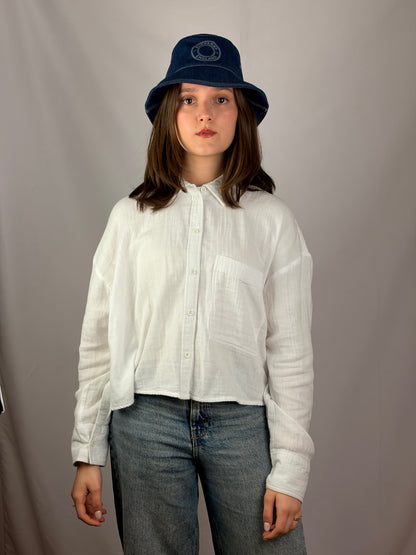 Burberry Indigo Denim Circle Logo Appliqué Bucket Hat - Size S